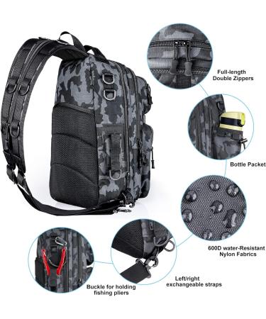PLUSINNO Fishing Backpack Tackle Bag with Rod Holder - Water-Resistant, Ideal Fishing Gifts for Men - Large Black Camo (16.5*10.5*5.5inch) - Buy Online on GoSupps.com