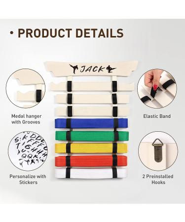 Winartton Karate Belt Display Rack - 8 Belts with Medal Hanger and Stickers | Wood Martial Arts Display for Jiu Jitsu and BJJ Belts - Buy Online on GoSupps.com