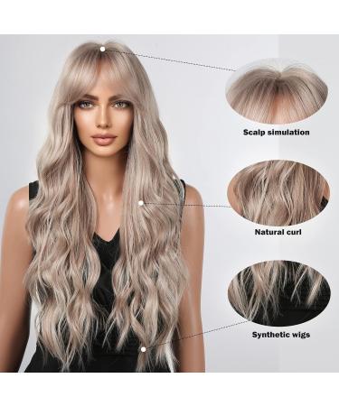 HAIRCUBE Ombre Ash Blonde Wigs for Women - Synthetic Curly Hair Wig with Bangs for Everyday Wear - Buy Online on GoSupps.com