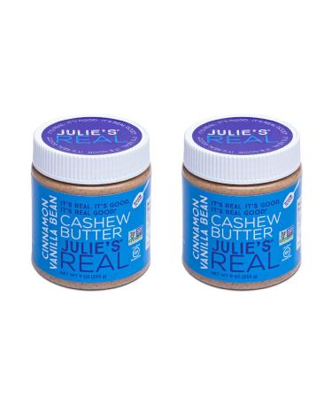 Julie's Real Cashew Butter, Cinnamon Vanilla Bean - Gluten-Free, Non-GMO, Paleo, Kosher - No Sugar Added, No Palm Oil, Peanut Free - Healthy Snack and Breakfast - 2 Pack (9oz Jar) Cinnamon Vanilla 9 Ounce (Pack of 2)