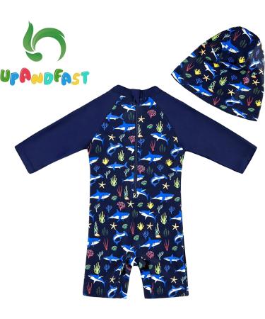 UPF 50+ Navy Shark Zipper Swimwear for Baby Boys/Girls | Toddler One Piece Swimsuit with Snap Bottom | Sun Protection | 2-3 Years - Buy Online on GoSupps.com