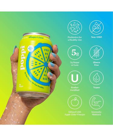 Poppi Healthy Sparkling Prebiotic Soda 12pk - Lime Ginger Flavor with Real Fruit Juice | Gut Health & Immunity Benefits - Buy Online on GoSupps.com