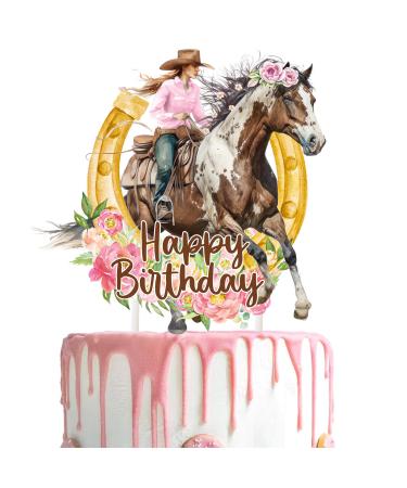 Cowgirl Birthday Cake Topper Cowgirl Birthday Party Supplies Western Cowgirl Cake Decorations Horse Cake Toppers for Girls Women Cowgirls Happy Birthday Party Cake Decorations