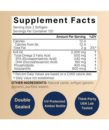 Antarctic Krill Oil 2000mg Supplement 240 Softgels 3X Strength Natural Source of Omega-3s EPA 240mg + DHA 160mg + Astaxanthin 800mcg No Fishy Aftertaste Mercury Free & Non-GMO - Buy Online on GoSupps.com
