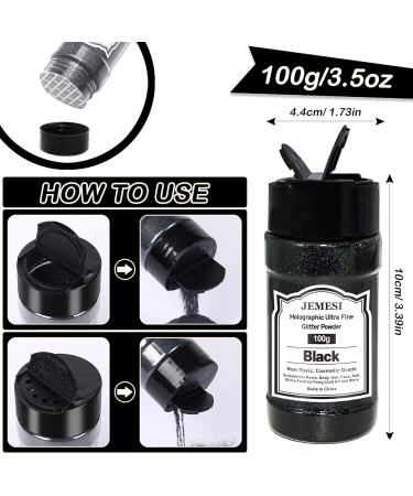 Jemesi Black Fine Glitter Powder - Holographic Glitter for Epoxy Resin Nail Art Body Decoration & More - 100g - International Shipping Available - Buy Online on GoSupps.com