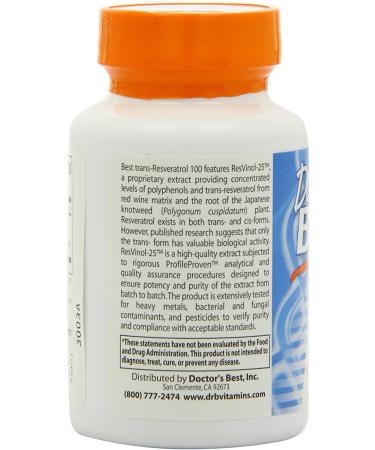 Doctor's Best Trans-Resveratrol 100 mg - 60 Veggie Caps for Heart & Antioxidant Support - Buy Online on GoSupps.com