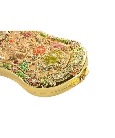 Jinvun Antique-Like Gold Peacock Compact Mirror - Durable Travel Purse Makeup Mirror | Vintage Design, Shield Shape, Magnification | Unique Jewellery Gift - Buy Online on GoSupps.com