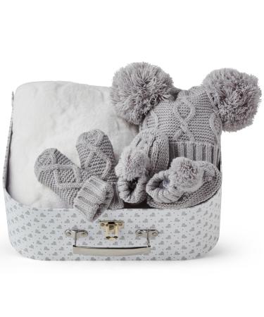 Baby Shower Gifts - Winter Baby Clothes Set with Newborn Winter Clothes Warm Winter Accessories Baby Winter Hat Fleece Blanket Baby Knitted Booties Baby Gloves Baby Blanket New Baby Gift Set Standard Grey