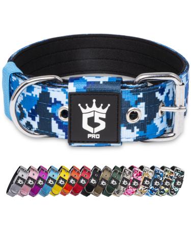 Tspro tactical dog collar 3.8 cm wide dog collar military standard strong dog collar thick dog collar dog collar with stable metal buckle (camo blue-m) M-neck size (adjustable 44.5cm-52cm) camouflage pattern