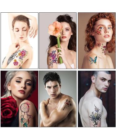 Floral Temporary Tattoos for Women and Kids Waterproof Fake Tattoos for Adults Butterfly, Lion, Deer Designs Realistic Body Art Stickers (50 Sheets) - Buy Online on GoSupps.com