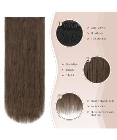 Feshfen Clip-In Extensions - 4PCs 50cm Synthetic Smooth Hair in Chestnut Brown | Long Hair Extensions for Women - Buy Online on GoSupps.com