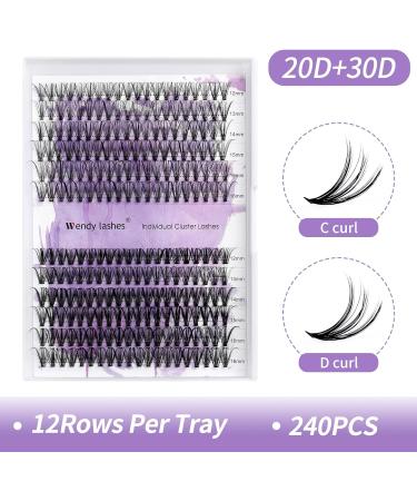 240PCS D Curl 0.07mm 20D/30D Mixed Cluster Lash Extension Kit | DIY Eyelash Extensions | Wide Stem Individual Lashes 12-16mm | RR-12-16mm Clusters-20D+30D-0.07-D - Buy Online on GoSupps.com