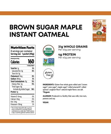 Nature's Path Organic Gluten Free Brown Sugar Maple Instant Oatmeal - 48 Packets (Pack of 6) | Non-GMO, 31g Whole Grains, 4g Plant Based Protein | 11.3 Ounce Brown Sugar Maple GF (Pack of 6) - Buy Online on GoSupps.com