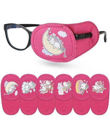 6 Piece Kids Eye Patches Reusable Eye Patch for Glasses Eyepatch for Children Treating Lazy Eye Strabismus Amblyopia Girl Boy Soft Eye Patch Pink To Cover Left Eye