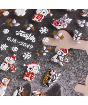 3D Christmas Nail Stickers 6 Sheets 5D Self-Adhesive Embossed Nail Decal Cartoon Penguins Snowman Snowflakes Nail Art Decoration Design Supplies - Buy Online on GoSupps.com