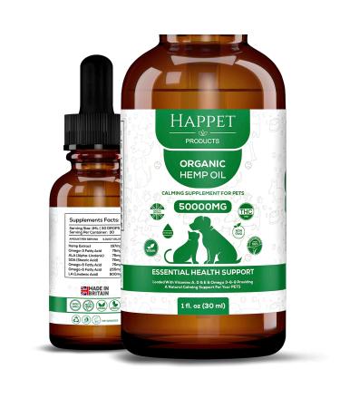Happet Hemp Oil for Dogs Cats and Pets. High Strength 30ml bottle 100% Natural Hemp Seed Oil Helps with Anxiety and Stress Relief Healthy Joints and Coat Rich in Nutrients - Made in UK