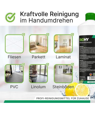 Biohy Floor Cleaner Concentrate | 12 x 1L | Streak-Free & Pleasant Smell | Ideal for Laminate PVC & Stone | Organic Cleaning Solution - Buy Online on GoSupps.com