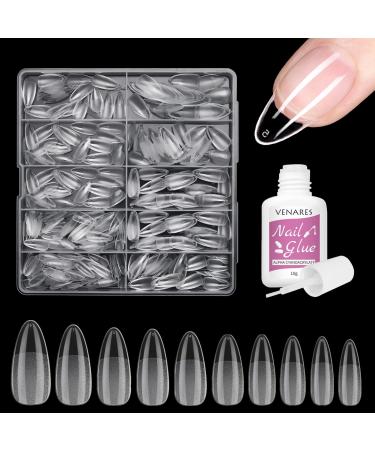 Nail tips almond short Venares 500 pieces of nail tips almond with glue 10 sizes pre -polished short almond tips for nails almond nail tip soft gel nail tips short for gel nails