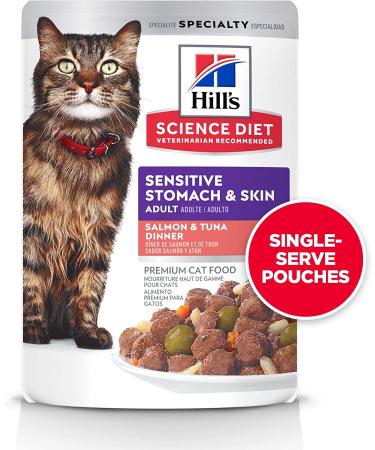 Hill's Science Diet Adult Sensitive Stomach & Skin Wet Cat Food Pouch - Salmon & Tuna - 2.8 oz (24 Pack) - Buy Online on GoSupps.com