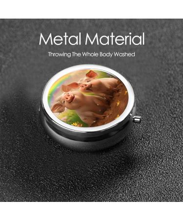 Buy Two Cute Little Pigs Portable Metal Pill Box - Round Mini with 3 Compartments - Ideal for Small Pills | Perfect Travel Accessory - Buy Online on GoSupps.com