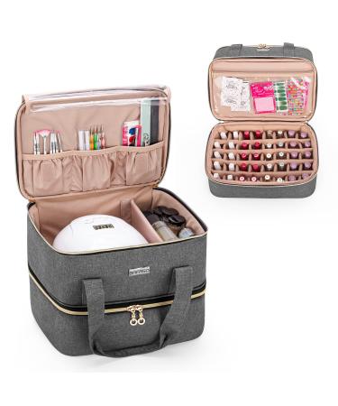 BAFASO Nail Polish Organizer Holds 40 Bottles (15ml - 0.5 fl.oz) and a Nail Lamp Nail Polish Carrying Case with Manicure Tools Storage Sections (Bag Only) Gray