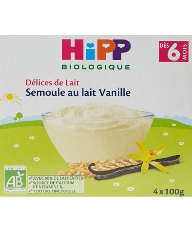Hipp Biologique D lices de Lait Semoule au Lait Vanille d s 6 Mois - 4 Coupelles de 100 g