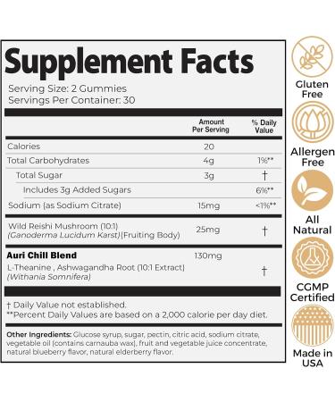 Auri Nutrition Super Mushroom Chill Gummies - Natural Calming Aid & Stress Reduction Supplement for Adults w/Reishi Mushroom Ashwagandha L-Theanine- Unwind Mind & Harmonize Your Day- 60 Calm Gummies - Buy Online on GoSupps.com