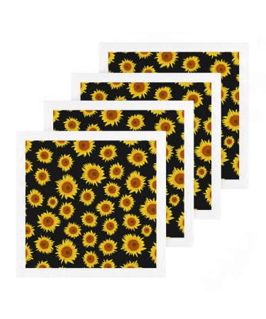 Kigai 4 Pack Beautiful Sunflower Washcloths Soft Face Towels Gym Towels Hotel and Spa Quality Reusable Pure Cotton Fingertip Towels