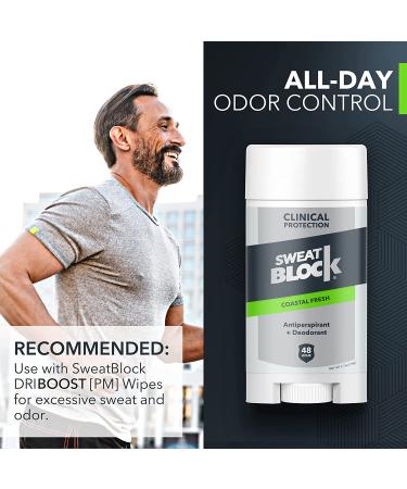SweatBlock AM Deodorant Antiperspirant - Daily Protection for Men & Women | Coastal Fresh 2.7oz Stick (2 Pack) - Buy Online on GoSupps.com