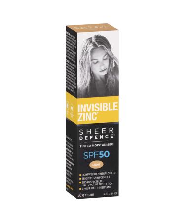 Invisible Zinc Sheer Defence Tinted Light - Daily Facial Moisturizer With Sun Protection SPF 50 To Prevent The Appearance Of Premature Aging Caused by Harmful UV Rays - 50g