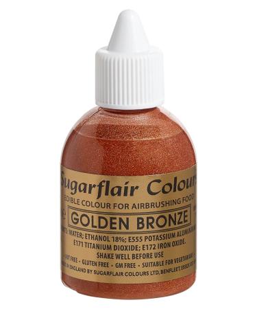 Sugarflair Golden Bronze Metallic Glitter Edible Airbrush Colour - Edible Food Colouring Airbrush Paint for Cakes Cupcakes Icing and Cake Decorations - 60ml Glitter Golden Bronze
