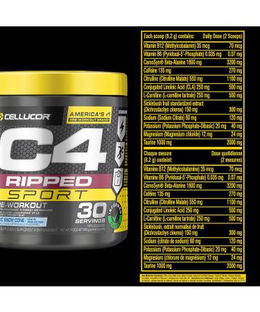 C4 Ripped Sport Pre Workout Powder Arctic Snow Cone Informed-Choice Certified Preworkout Energy Supplement for Men & Women 246 g (Pack of 1) - Buy Online on GoSupps.com
