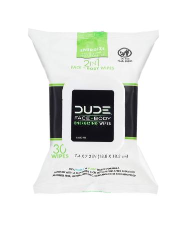DUDE Wipes Face and Body Wipes - 1 Pack, 30 Wipes - Wipes Infused with Energizing Pro Vitamin B5 - 2-in-1 Face & Body Wipes - Alcohol Free and Hypoallergenic Cleansing Wipes 30 Count (Pack of 1)
