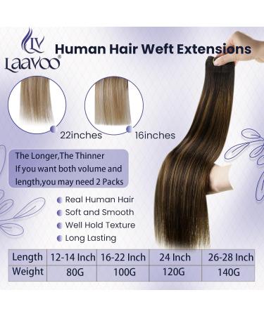 LAAVOO Balayage Real Hair Extensions - Dark Brown to Light Brown Ombre 100g 50cm - Premium Quality for Sewing - Buy Online on GoSupps.com