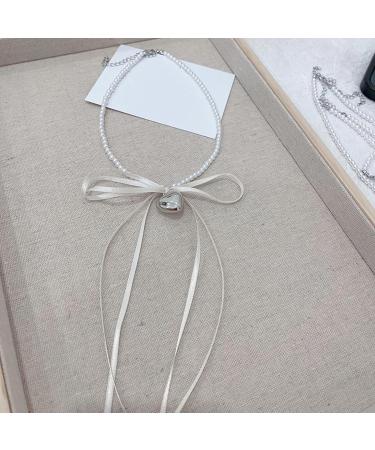 Oralgos Fashionable Heart Necklace with Loop | Adjustable Collarbone Chain | Imitation Pearls & Choker for Everyday Use Black - Buy Online on GoSupps.com