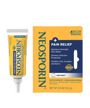Neosporin + Maximum-Strength Pain Relief Dual Action Antibiotic Ointment with Bacitracin Zinc 5 oz ointment 0.5 Ounce (Pack of 1)