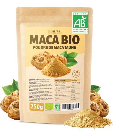 DETOX ORGANICA Maca Bio - 250g Poudre de Maca Jaune Bio - 100% Nature et Vegan - Racine du P rou riche en Vitamines et Min raux - Fertilit et Boost d'Energie - Qualit Premium 250 g (Lot de 1) - Buy Online on GoSupps.com