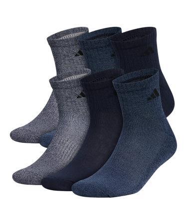 adidas Men's Athletic Cushioned Quarter Socks (6-Pair) Large Legend Ink Blue/Tech Ink Blue/Light Onix Grey