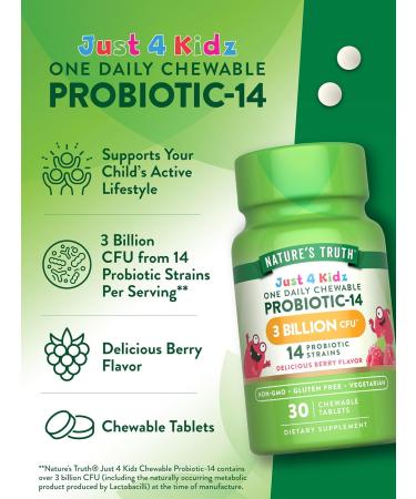 Nature's Truth Probiotics for Kids | 30 Chewable Tablets | 3 Billion CFUs | Berry Flavor | Vegetarian Non-GMO & Gluten Free Supplement - Buy Online on GoSupps.com