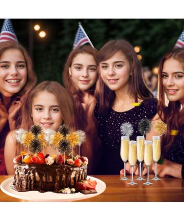 Fumwase 120 Pcs Firework Cupcake Toppers Foil Cake Topper Black Gold and Silver Cocktail Fruit Toothpick Sparkle Tinsel Drink Stirrers for Graduation Birthday New Year Anniversary Party Decoration Gold Silver Black - Buy Online on GoSupps.com