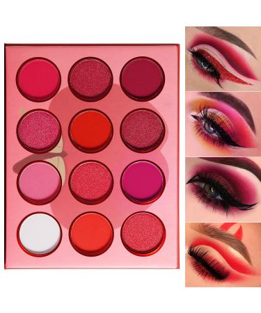 DE'LANCI Red Eyeshadow Palette - 12 Highly Pigmented Colors, Matte Shimmer Blendable Formula, Long Lasting & Waterproof - Perfect Mini Makeup Gift for Women - Buy Online on GoSupps.com