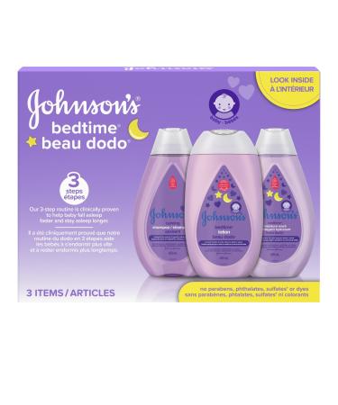Johnson's Baby Bedtime Gift Set 3 count Moisturizing Lotion and Cream for Dry Skin Baby Wash Baby Shampoo (3 X 400ml) Bed Time