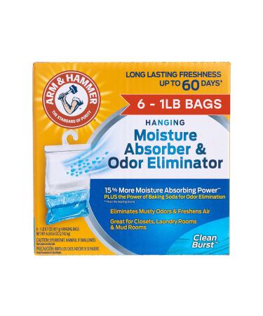 Arm & Hammer Hanging Moisture Absorber and Odor Eliminator, 16.1 oz., 6 Pack - Clean Burst, Moisture Absorbers for Closet and Small Rooms, Long-Lasting Freshness