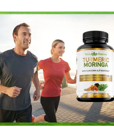 USDA Organic Turmeric & Moringa Capsules with 95% Curcuminoids - 120ct | Bioperine for Enhanced Absorption | 1100mg per Serving | Vegan - Buy Online on GoSupps.com