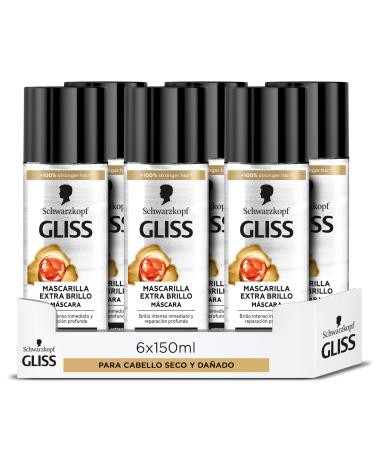 Gliss Gliss - Dry Hair Mask with Hydrating Keratin - Extra-Brillo Total Repair - 6 x 150ml Units (900ml) - Repair Range - Leave-in or Rinse-Out