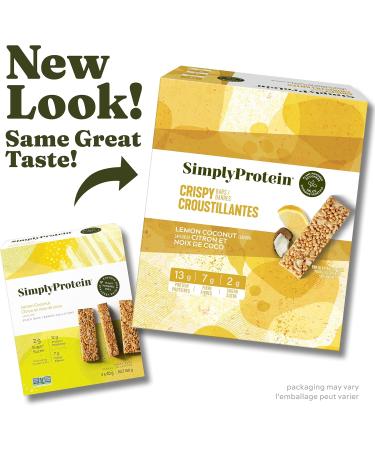 Simply Protein - Lemon Coconut Crispy Bars - Plant Based Protein Bars - Low Carb Low Sugar High Fibre - 13g Protein 2g Sugar 7g Fibre - Vegan Gluten Free Non GMO Kosher - 4 Bars Lemon Coconut 4 Count (Pack of 1) - Buy Online on GoSupps.com