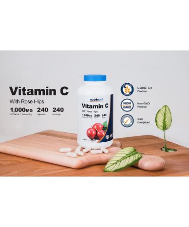 Nutricost Vitamin C with Rose Hips 1025 mg - 240 Capsules | Immune Support & Antioxidant - Buy Online on GoSupps.com