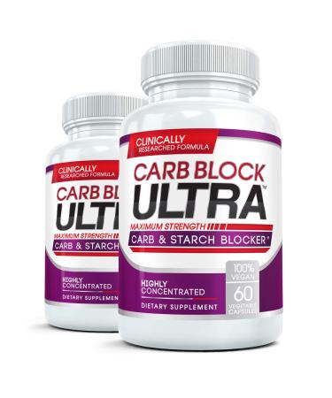 Carb Block Ultra (2 Bottles) Natural Keto Cheat Supplement to Neutralize Carbohydrates with Pure White Kidney Bean Extract, 60 Veggie Caps each