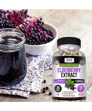 Kaya Naturals Elderberry Immune Support - Elderberry Extract Rich Antioxidant Premium Vitamins 1200mg Immune System Booster Sambucus Capsules - 30 Count 30 Count (Pack of 1) - Buy Online on GoSupps.com