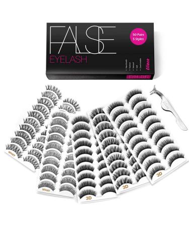 Eliace Eyelashes Set Professional Fake Eyelashes Pack - 50 Pairs - 5 Styles Lashes